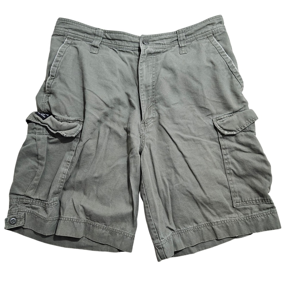 Express Vintage Cargo Shorts Mens 34 Olive Green Cotton Multi-Pocket 7951003